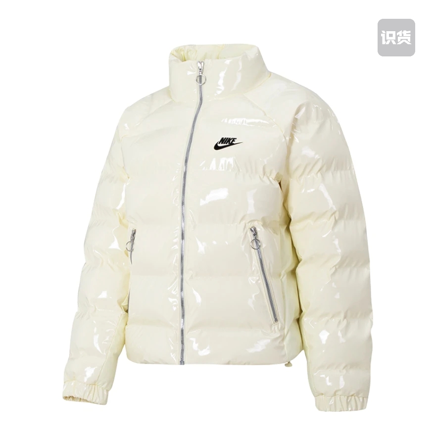 Nike加厚保暖漆皮亮面短款拉链御寒立领防风长袖FQ3575-113 key仓