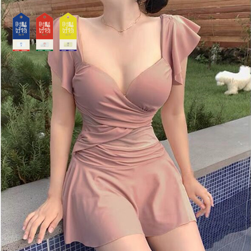 时髦好物 【女主角】 连体保守胖mm泳衣显瘦遮肉小胸聚拢温泉泳装