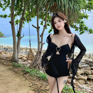 【心】2026新款保守连体泳衣女式长袖罩衫泡温泉度假游泳装5026