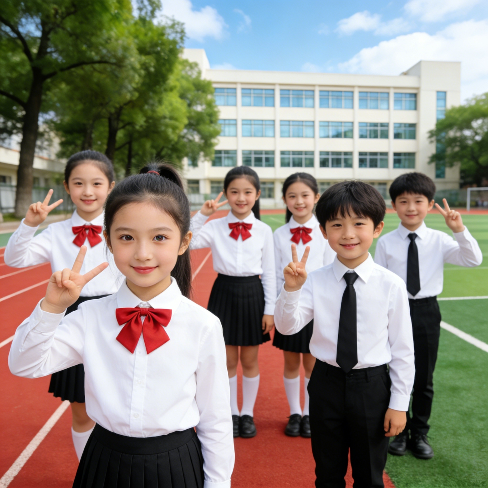 儿童白衬衫长袖男童衬衣黑裤女童表演出服小学生运动会毕业照班服