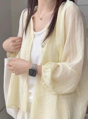 透视感防晒衣衬衫女夏季轻奢薄款开衫海边沙滩外搭宽松长袖上衣服
