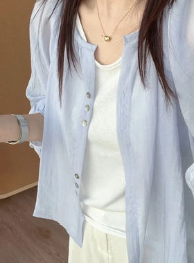 夏天超仙防晒开衫女小个子日系文艺外搭宽松长袖短款薄款衬衫上衣
