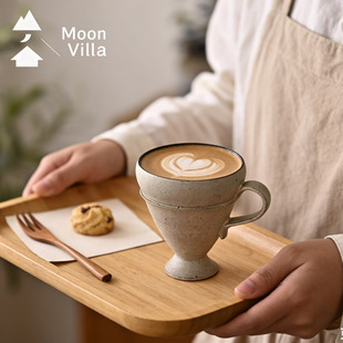 晓月山房粉引釉喇叭口粗陶复古咖啡杯纯手工高足设计感小众马克杯