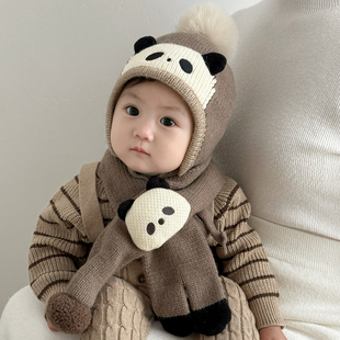 2025新款宝宝保暖帽子男童冬季护耳毛线围巾套装冬天儿童男孩婴儿