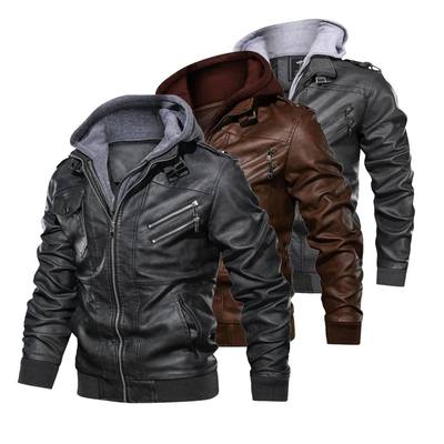 Autumn Winter Windbreaker Men Leather Jacket Warm Overcoat P