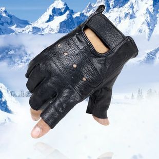 Half Fingerless Leather Men Finge resistant Gloves Moto Slip