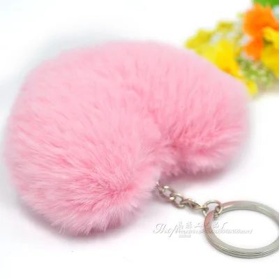 Fluffy pompom Keychain Gifts for Women Soft Heart Shape Pomp