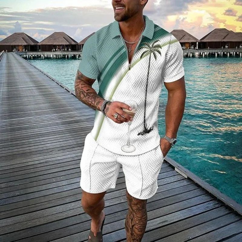 Fashion Summer Men's Tracksuit Short Sleeve  Shirt Set Cocon