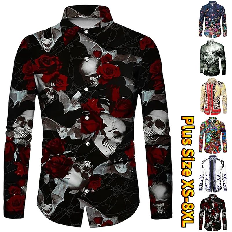 Men's Long-sleeved Personalized Printed Shirt Slim Daily Com 男装 衬衫 原图主图