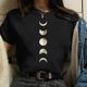 Moon Space Women Casual Print T-shirt Girl 2023 Summer O Nec