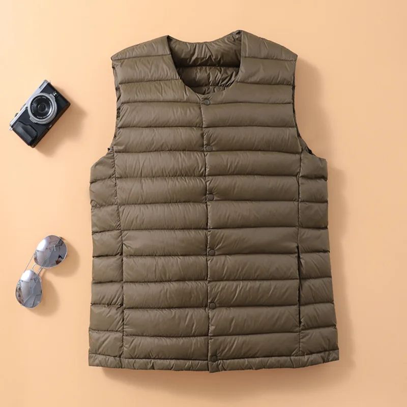 Man Portable White Duck Down Vest Coat Ultra Light Sleeveles