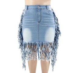 Big Beautiful Women Jean Skirt Tassel Patchwork Female Botto