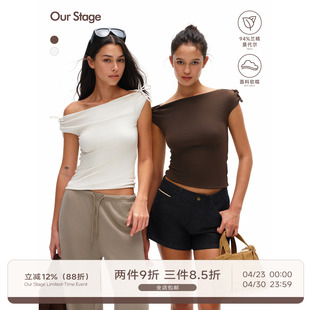 Our Stage 莫代尔设计感一字肩亲肤垂感一衣多穿领口设计短袖T恤