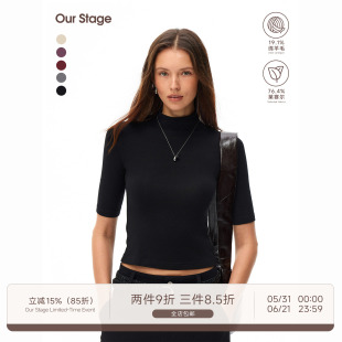 Our Stage 莱赛尔绵羊毛凉感亲肤半高领上衣女基础中袖T恤打底衫