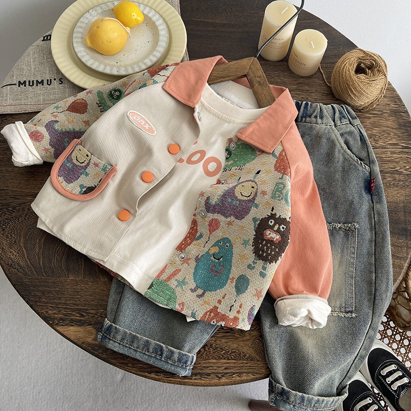 男童套装春秋款2025新款儿童三件套宝宝衣服洋气外套小少爷童装潮