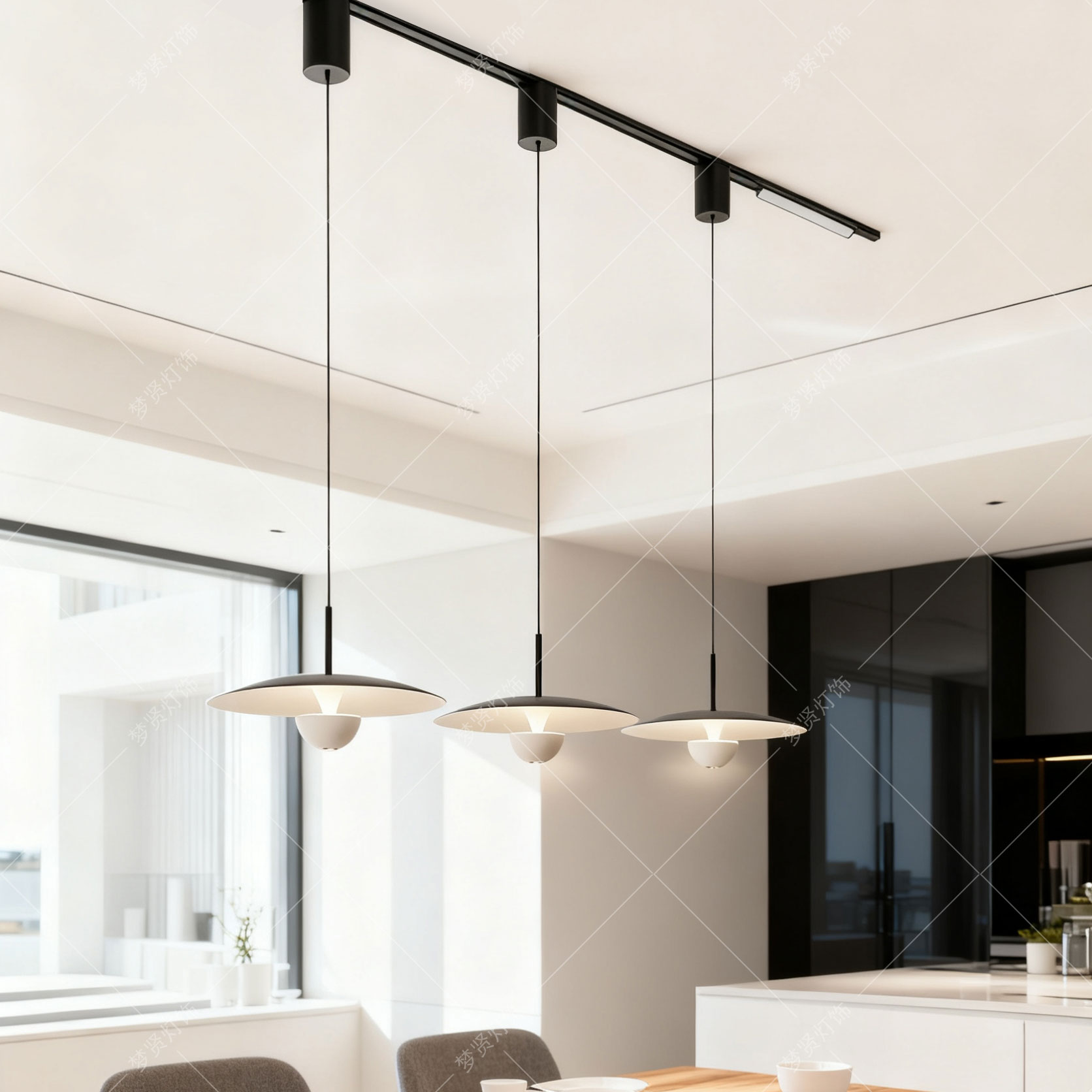 餐厅磁吸轨道吊灯无主灯48V现代简约可升降可移位餐桌吧台岛台灯