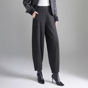 时尚毛呢灯笼裤花苞裤女秋冬加绒加厚高腰洋气大码爆款九分哈伦裤