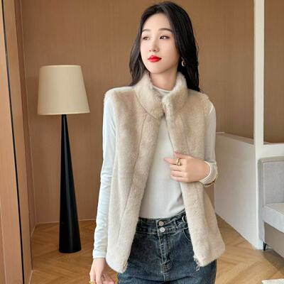 新款仿水貂绒皮草马甲女短款坎肩