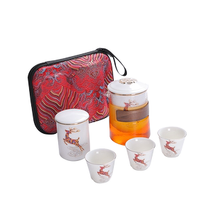 百顺福一路相伴快客杯户外车载陶瓷玻璃功夫旅行茶具便携包茶叶罐