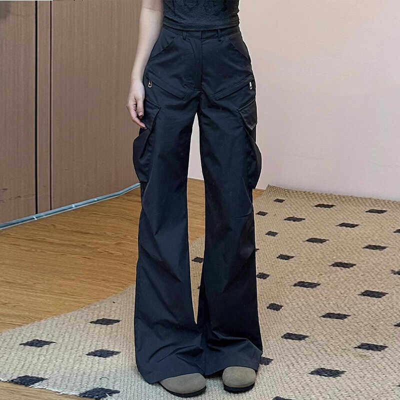黑色微喇叭工装裤女夏季新款甜酷风宽松阔腿显瘦薄款休闲长裤子潮