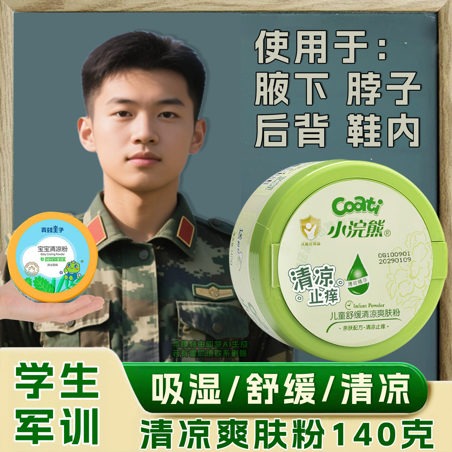 大学中学生军训舒缓户外成人清凉爽肤爽身粉140g防痱子香鞋臭脚臭