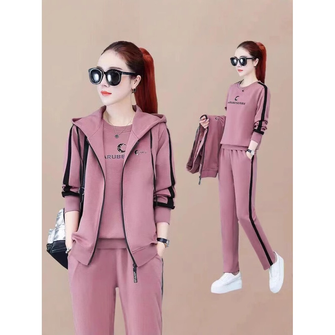 时尚休闲2025高档运动服套装女士春秋冬季大码卫衣潮流妈妈三件套