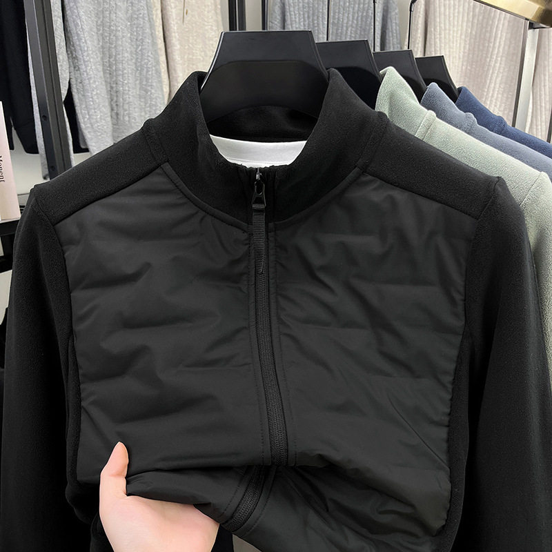 奥粒绒拼接轻薄款羽绒服男秋冬季新款摇粒绒外套休闲立领宽松夹克