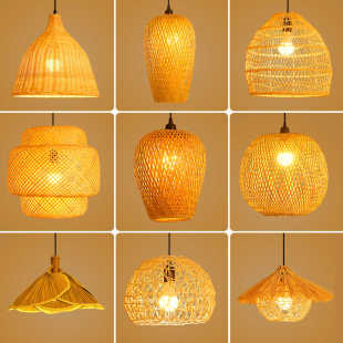 日式 田园风草帽灯罩创意竹艺饭店吧台民宿藤艺灯禅意茶室竹编吊灯