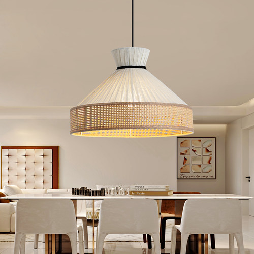 中古风布艺灯麻布装饰编织灯餐厅书房卧室设计师艺术灯具布艺吊灯