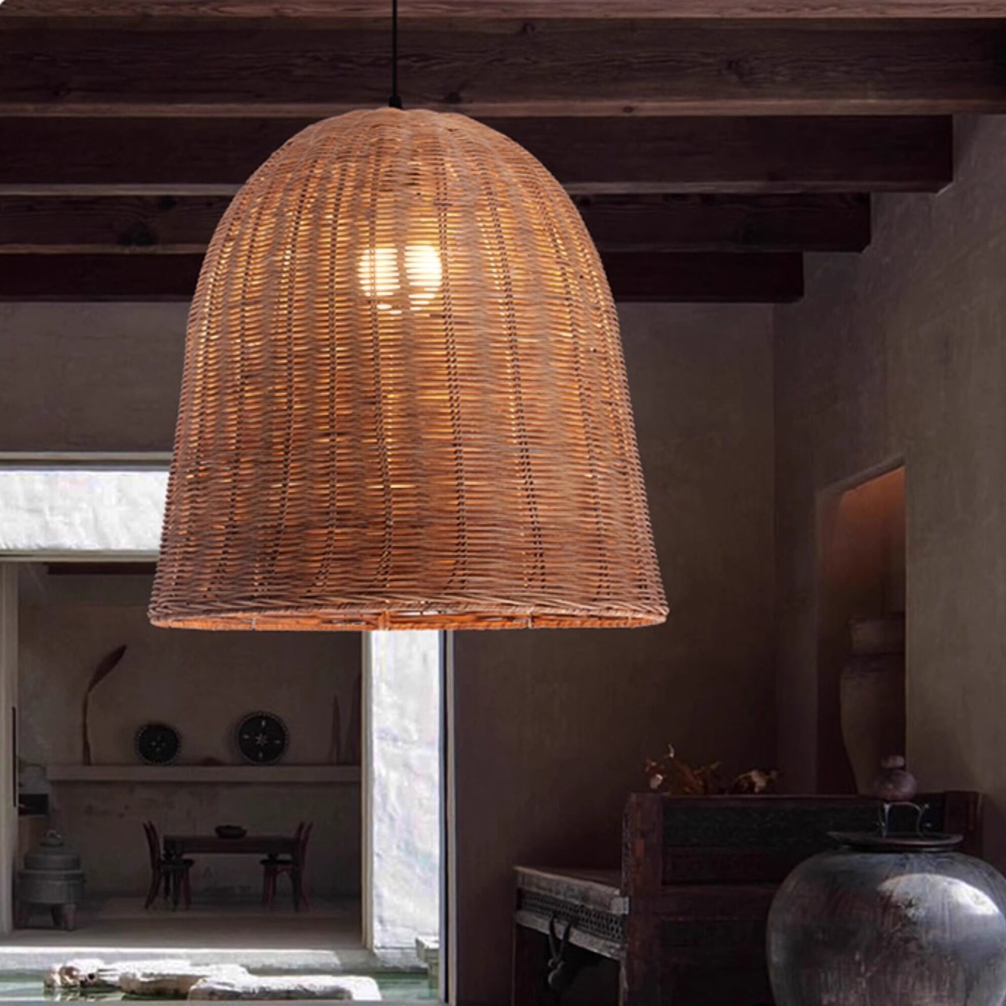 侘寂风藤编餐厅吊灯复古创意个性民宿灯茶室饭店餐厅卧室床头灯具,家装灯饰光源,酒店/宴会厅/餐饮吊灯,淘宝优惠券,粉丝福利购,淘宝优惠卷