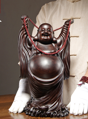 黑檀木雕弥勒佛像摆件实木大肚笑佛家居客厅装饰摆设红木工艺礼品