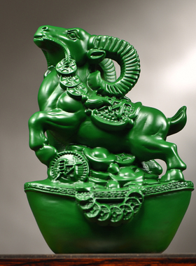 绿色木雕羊摆件实木质生肖羊红木家居客厅办公室装饰开业工艺礼品