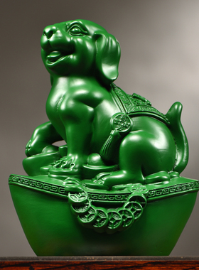 绿色木雕狗摆件实木十二生肖狗摆设家居客厅电视柜办公装饰工艺品