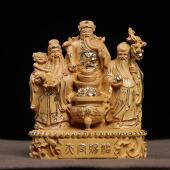 小叶黄杨木雕刻福禄寿财神爷实木供奉神像摆件家居装 饰品工艺品