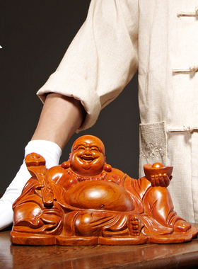 花梨木雕弥勒佛像摆件实木坐笑佛雕刻工艺品家居客厅装饰开业送礼