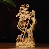 正宗小叶黄杨木雕松鼠硕果累累摆件家居装 饰品红木工艺品木质礼品