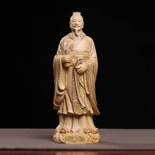 正宗小叶黄杨木雕商圣描金范蠡谋士人物摆件家居装饰品工艺品红木
