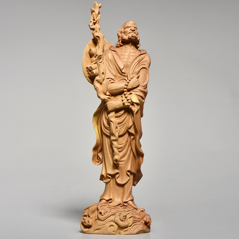 小叶黄杨木雕摆件雕刻工艺家居饰品实木佛像礼品达摩祖师一苇渡江