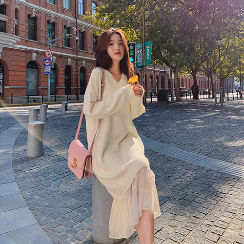 春秋款针织·减龄纯色长袖连衣裙