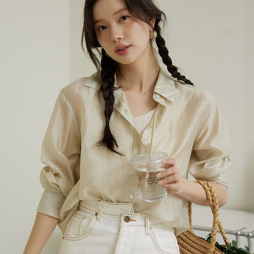 夏季莱赛尔天丝女衬衫防晒外套新款外穿长袖宽松上衣轻薄开衫衬衣