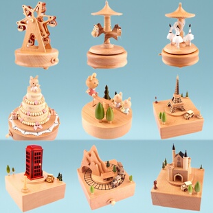 旋转木马手摇八音盒摩天轮旋转摆件童趣音乐圣诞树生日礼物摆件
