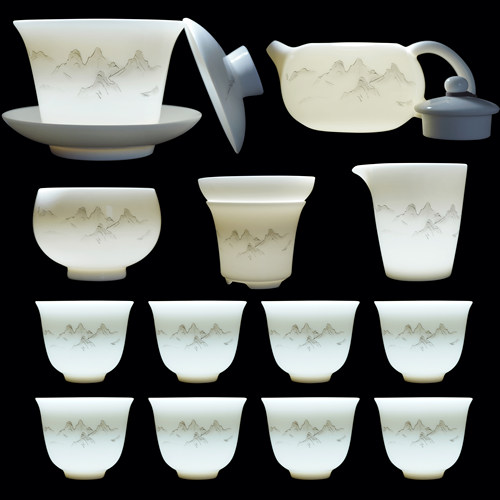 瓷恒堂羊脂玉白瓷功夫茶具盖碗凤鸣茶壶套装家用客厅办公室泡茶杯