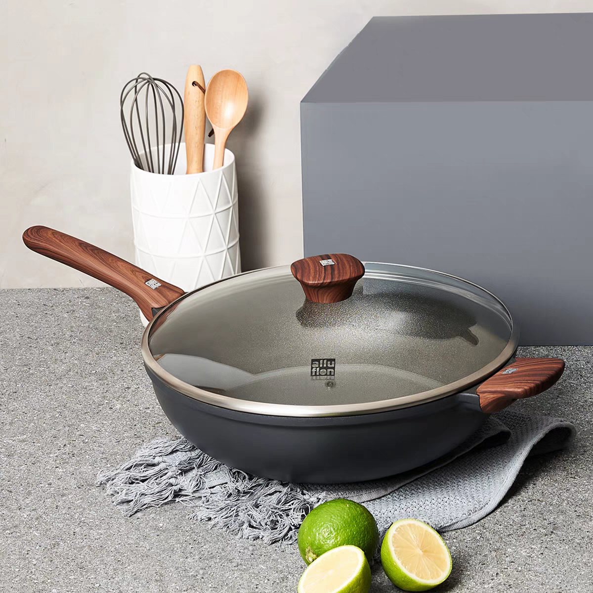 alluflon威尼斯煎锅炒锅不粘锅两件套阿路弗仑