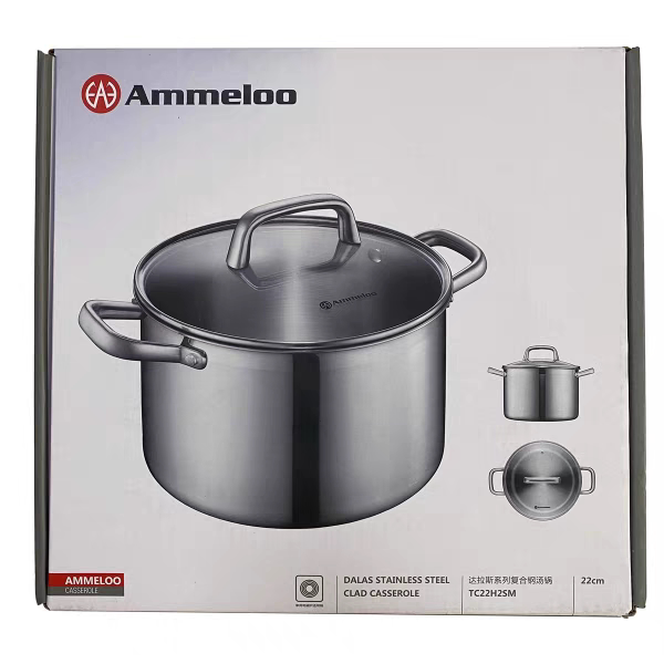 AmmelooTC22H2SM达拉斯系列304复合三层钢厨房家用圆形汤锅
