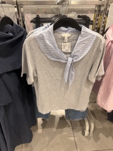 H家全新不退换1353725新品女装棉质 系带围巾上衣T恤