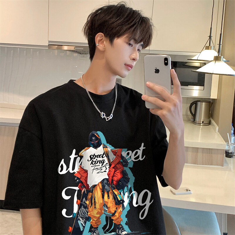 美式复古街头嘻哈印花T恤男装