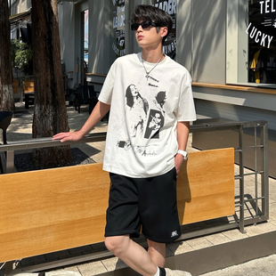 颓废天使街头涂鸦印花宽松短袖t恤男女夏百搭圆领设计感潮牌上衣