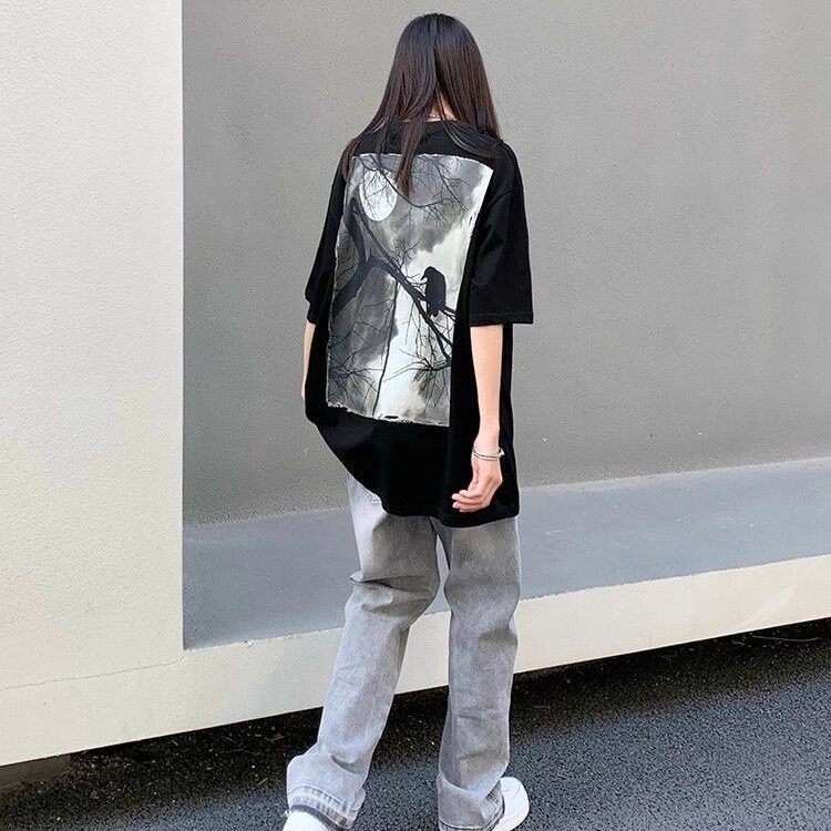 潮牌美式复古重磅纯棉短袖男t恤女夏季新款宽松大码休闲高级感ins