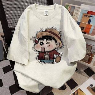 宽松男女同款 美式 潮流圆领印花纯棉半袖 潮牌t恤短袖 高街2025夏季