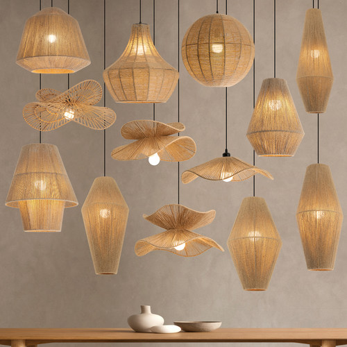 麻绳吊灯客厅餐厅卧室书房床头侘寂风灯具民宿吧台茶室禅意创意灯